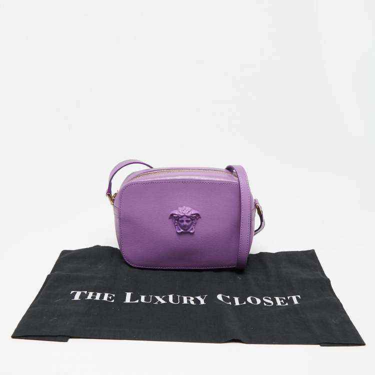 Pre Owned Versace Purple Leather Palazzo Camera Crossbody Bag 