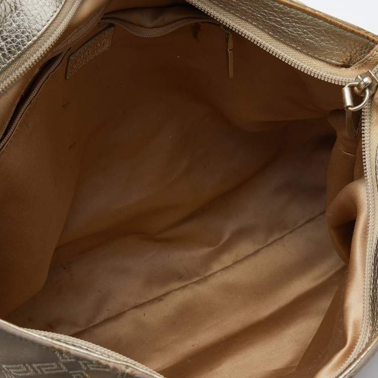 Pre Owned Versace Gold Signature Fabric and Leather Medusa Buckle Satchel