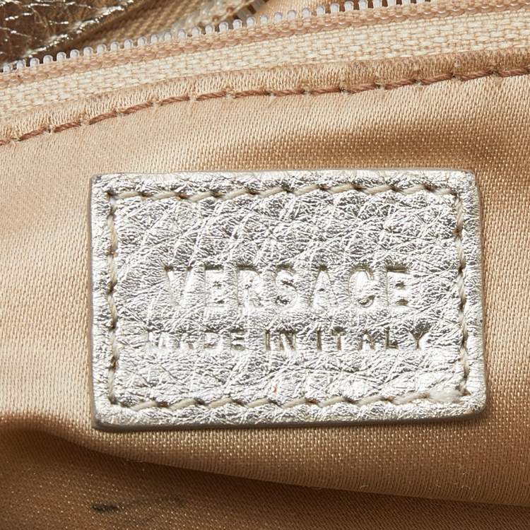 Pre Owned Versace Gold Signature Fabric and Leather Medusa Buckle Satchel