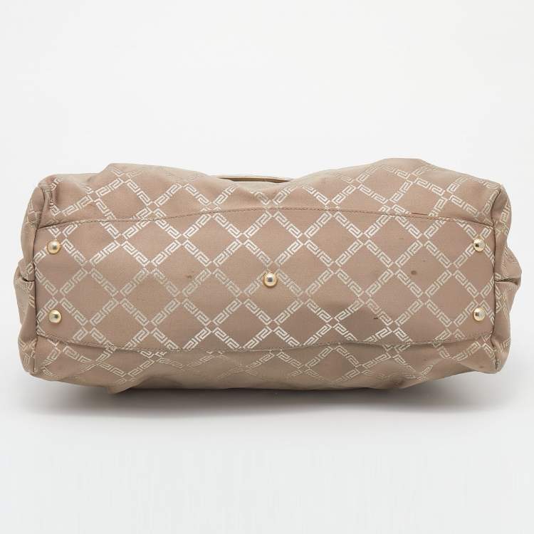 Pre Owned Versace Gold Signature Fabric and Leather Medusa Buckle Satchel