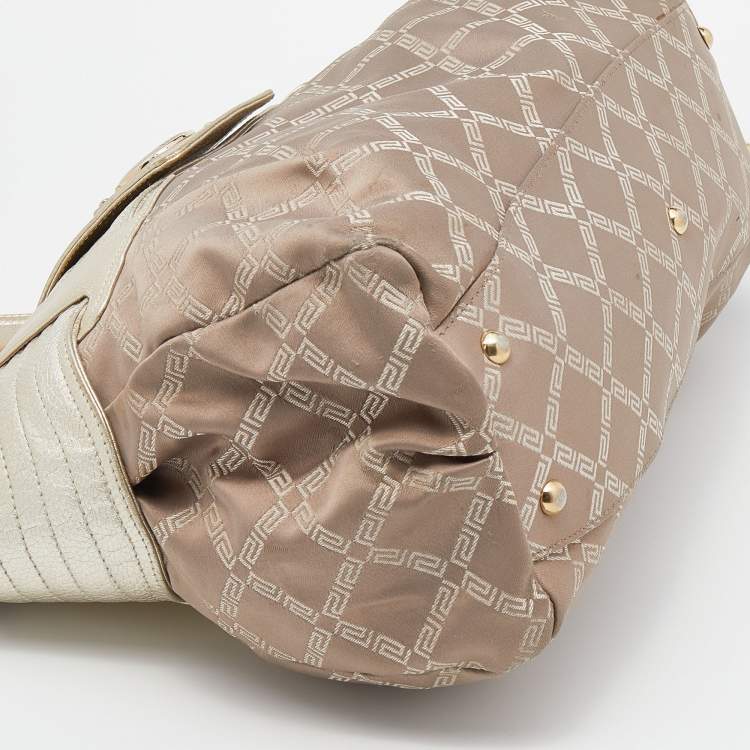 Pre Owned Versace Gold Signature Fabric and Leather Medusa Buckle Satchel