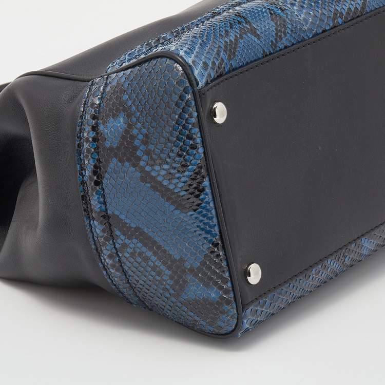 Pre Owned Versace Black/Blue Python And Leather Medusa Palazzo Empire Tote