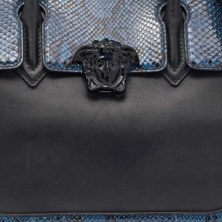 Pre Owned Versace Black/Blue Python And Leather Medusa Palazzo Empire Tote