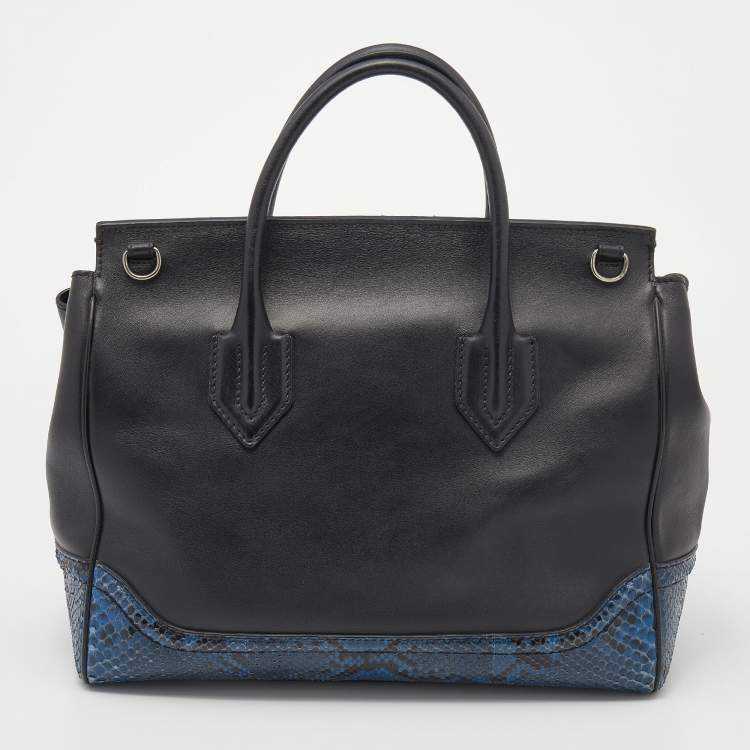 Pre Owned Versace Black/Blue Python And Leather Medusa Palazzo Empire Tote