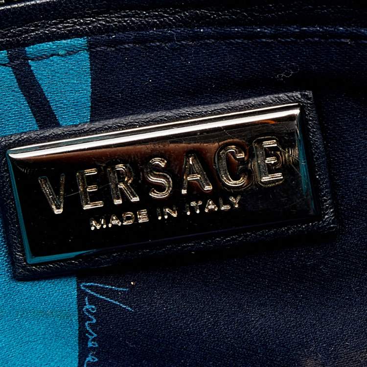 Pre Owned Versace Navy Blue/Black Croc Embossed and Patent Leather Shoulder Bag