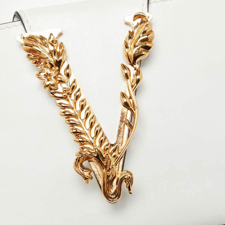 Pre Owned Versace White Leather Virtus Crossbody Bag