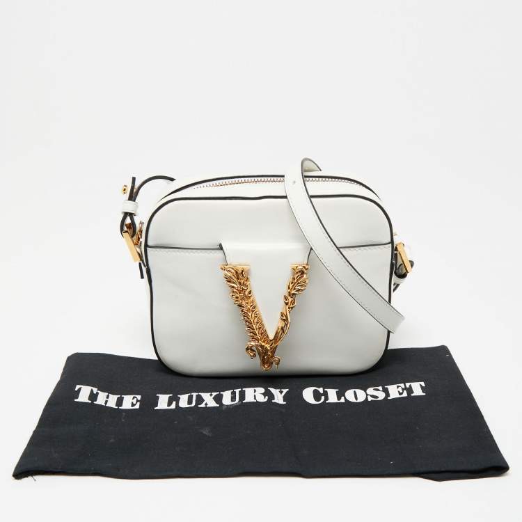 Pre Owned Versace White Leather Virtus Crossbody Bag