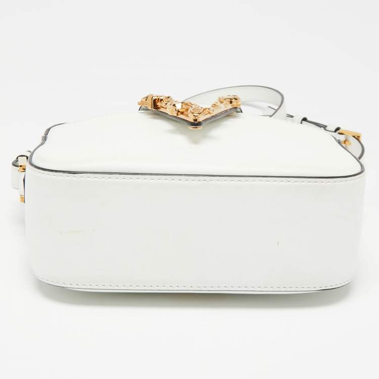 Pre Owned Versace White Leather Virtus Crossbody Bag
