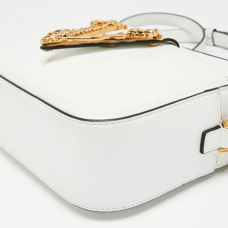Pre Owned Versace White Leather Virtus Crossbody Bag