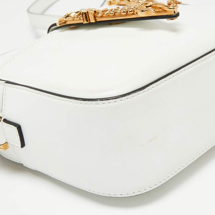 Pre Owned Versace White Leather Virtus Crossbody Bag