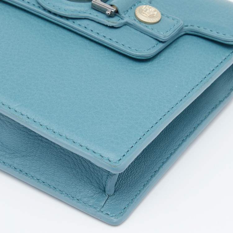 Pre Owned Versace Blue Leather Medusa Buckle Flap Crossbody Bag