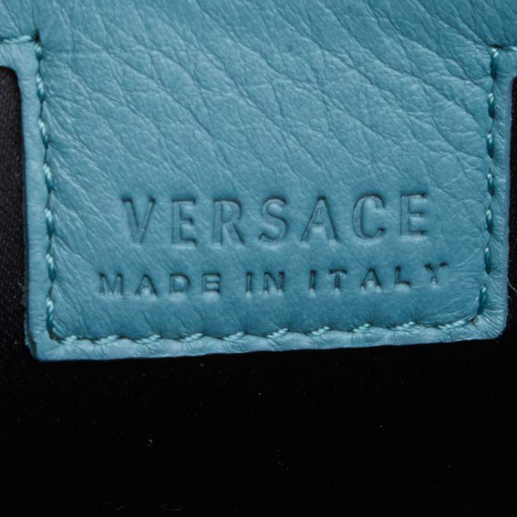 Pre Owned Versace Blue Leather Medusa Buckle Flap Crossbody Bag
