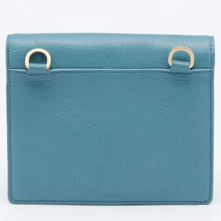 Pre Owned Versace Blue Leather Medusa Buckle Flap Crossbody Bag