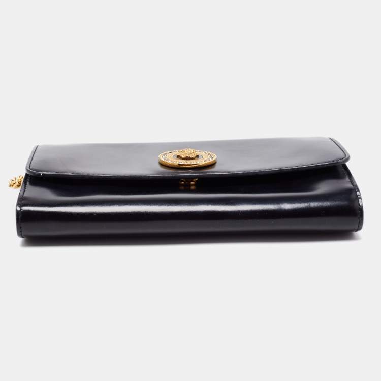 Pre Owned Versace Black Leather Medusa Chain Clutch