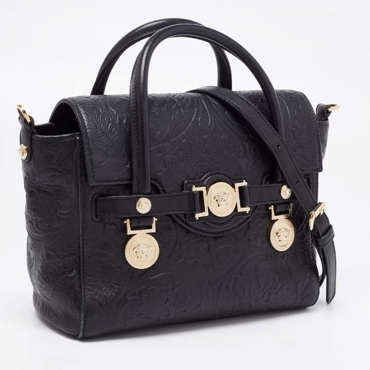 Pre Owned Versace Black Leather Small Medusa Medallion Tote