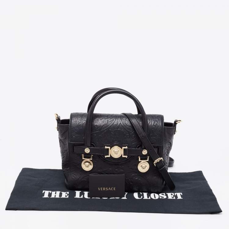 Pre Owned Versace Black Leather Small Medusa Medallion Tote