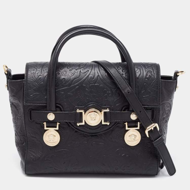 Pre Owned Versace Black Leather Small Medusa Medallion Tote
