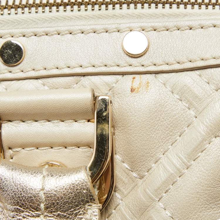 Pre Owned Versace Metallic Pearl Leather Snap Out Of It Satchel