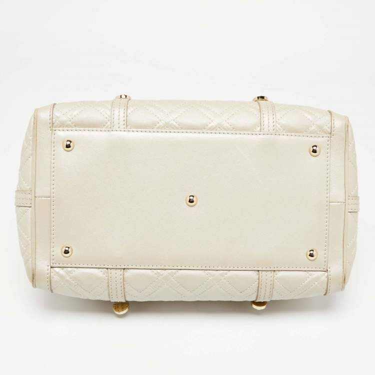 Pre Owned Versace Metallic Pearl Leather Snap Out Of It Satchel