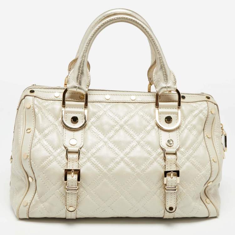 Pre Owned Versace Metallic Pearl Leather Snap Out Of It Satchel