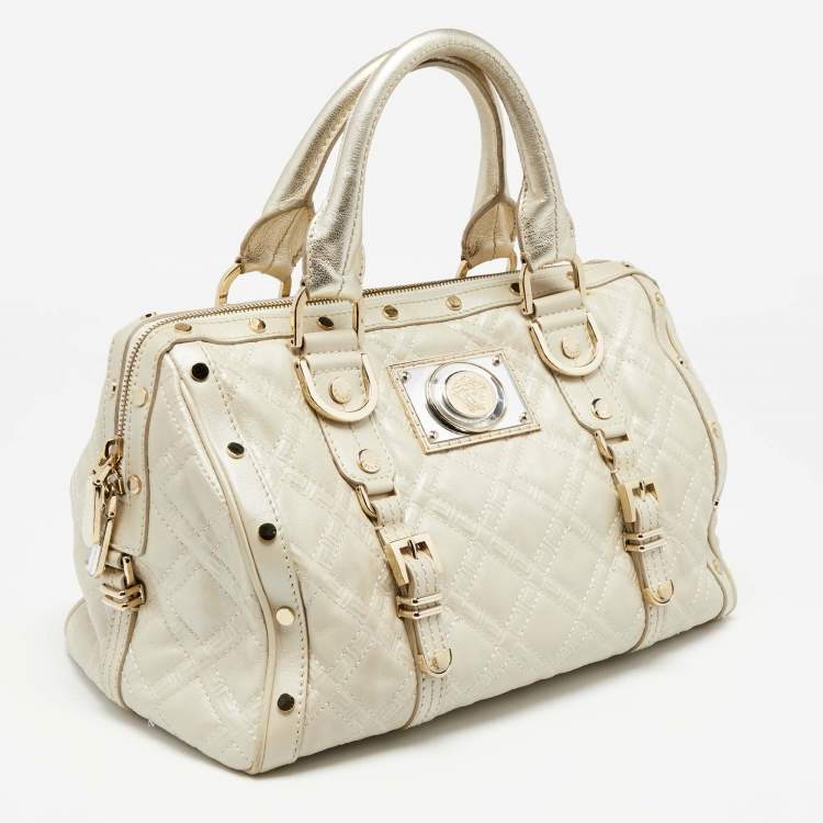 Pre Owned Versace Metallic Pearl Leather Snap Out Of It Satchel