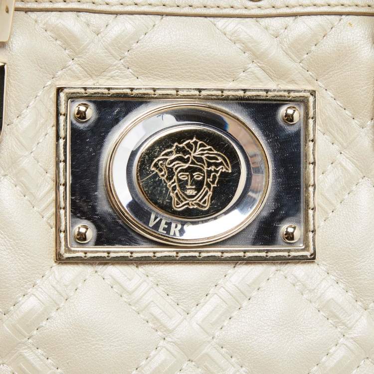 Pre Owned Versace Metallic Pearl Leather Snap Out Of It Satchel
