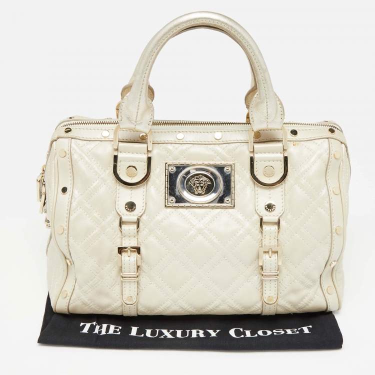 Pre Owned Versace Metallic Pearl Leather Snap Out Of It Satchel
