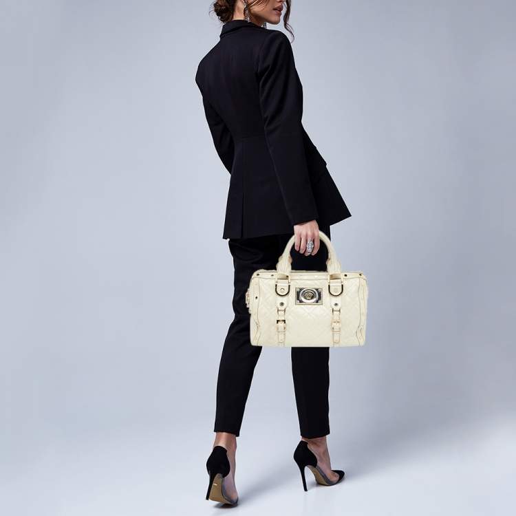 Pre Owned Versace Metallic Pearl Leather Snap Out Of It Satchel