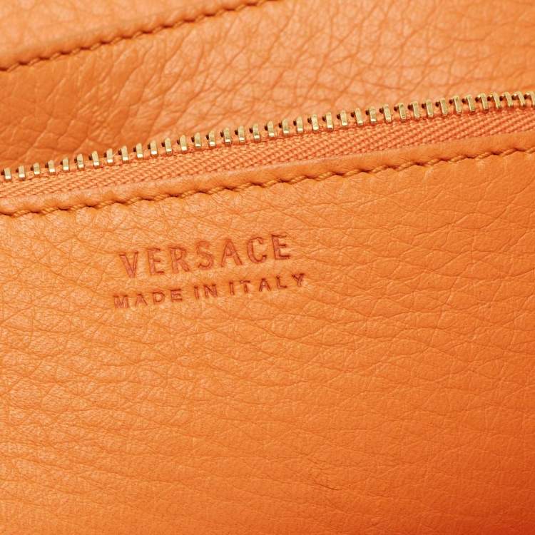 Pre Owned Versace Orange Leather Medusa Medallion Tote