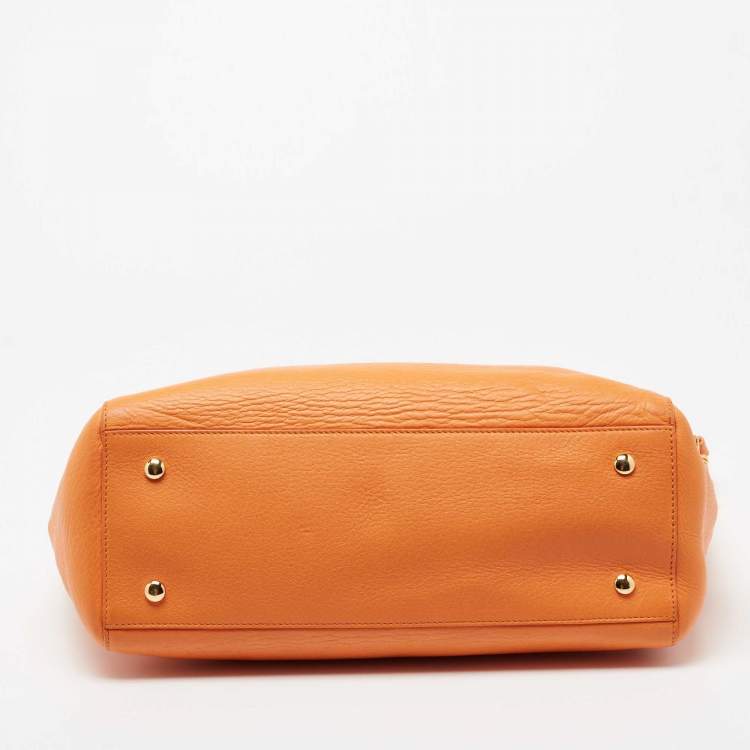 Pre Owned Versace Orange Leather Medusa Medallion Tote