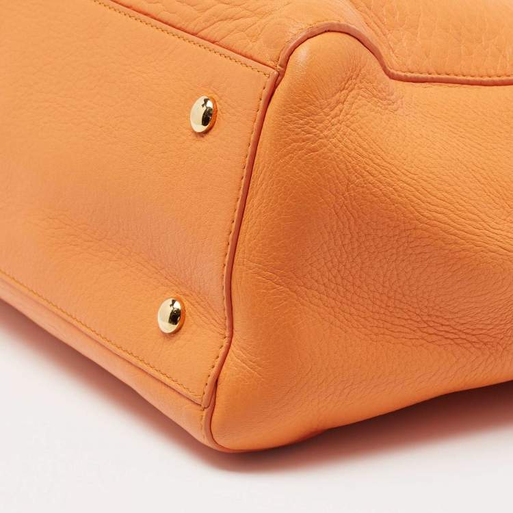 Pre Owned Versace Orange Leather Medusa Medallion Tote