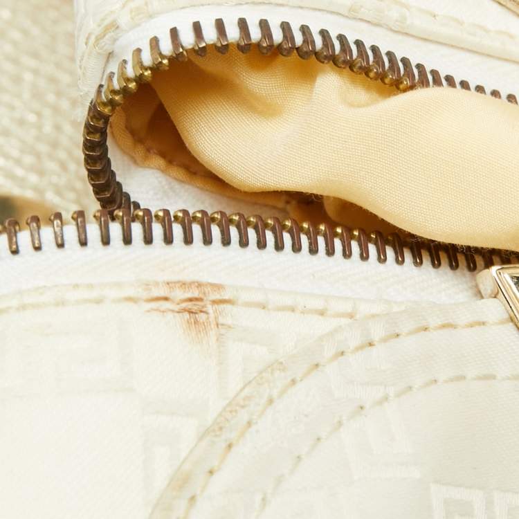 Pre Owned Versace Gold/White Monogram Fabric and Leather V Satchel 