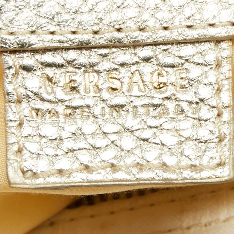 Pre Owned Versace Gold/White Monogram Fabric and Leather V Satchel 