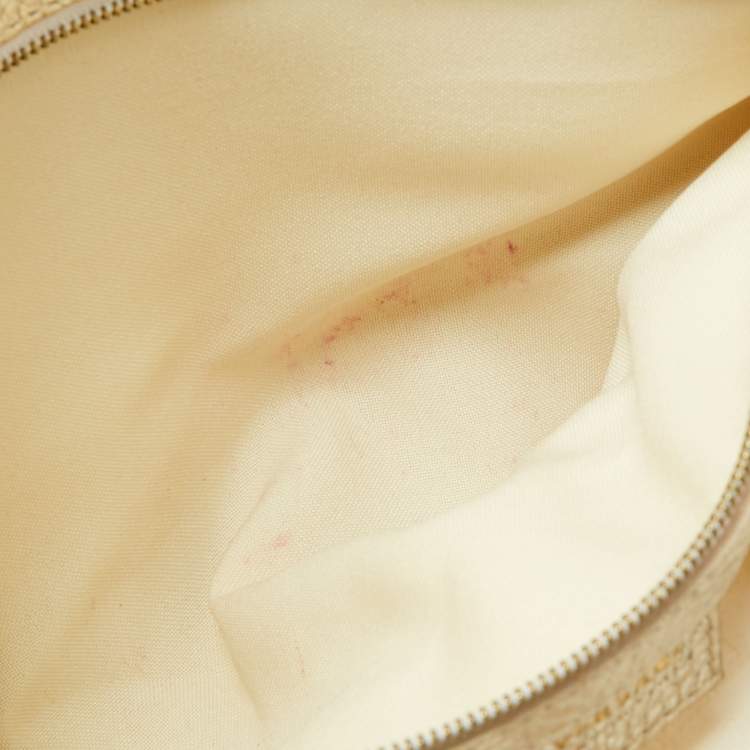 Pre Owned Versace Gold/White Monogram Fabric and Leather V Satchel 