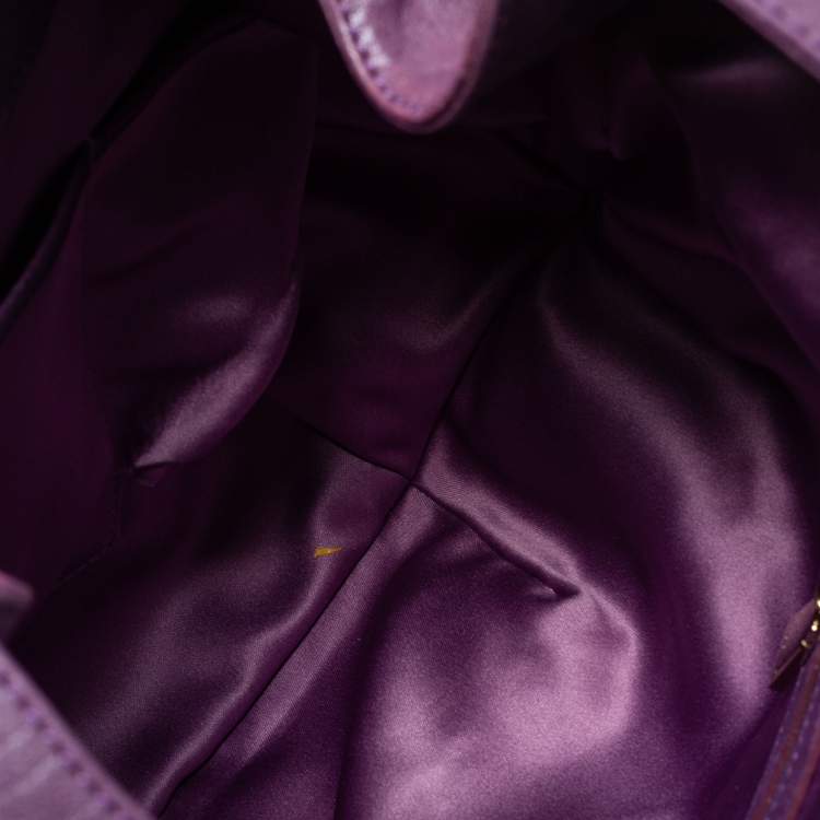 Pre Owned Versace Purple Snakeskin and Leather Crystal Embellished Flap Hobo