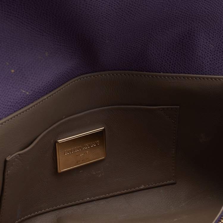 Pre Owned Giorgio Armani Purple Leather Chain Clutch