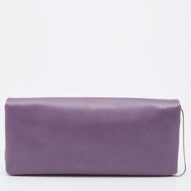 Pre Owned Giorgio Armani Purple Leather Chain Clutch