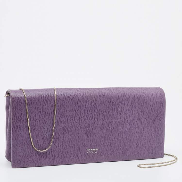 Pre Owned Giorgio Armani Purple Leather Chain Clutch