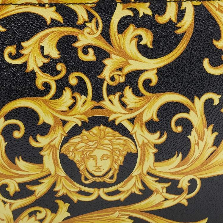 Pre Owned Versace Black/Yellow Barocco Medusa Print Leather Chain Shoulder Bag