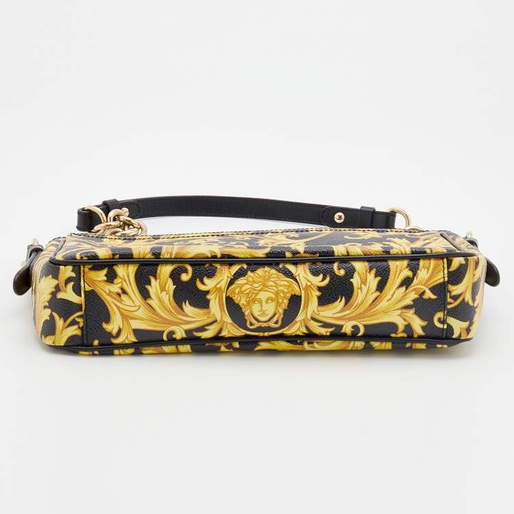 Pre Owned Versace Black/Yellow Barocco Medusa Print Leather Chain Shoulder Bag
