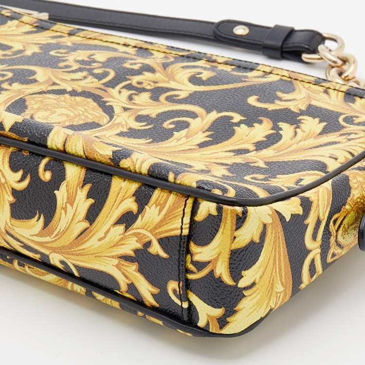 Pre Owned Versace Black/Yellow Barocco Medusa Print Leather Chain Shoulder Bag