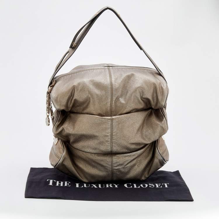 Pre Owned Versace Metallic Grey Leather Hobo