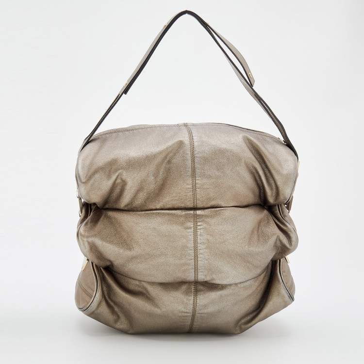 Pre Owned Versace Metallic Grey Leather Hobo