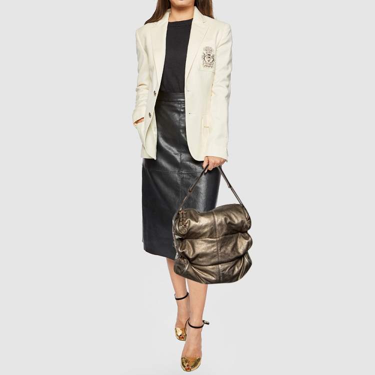 Pre Owned Versace Metallic Grey Leather Hobo
