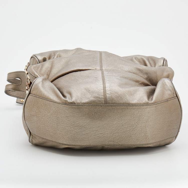Pre Owned Versace Metallic Grey Leather Hobo