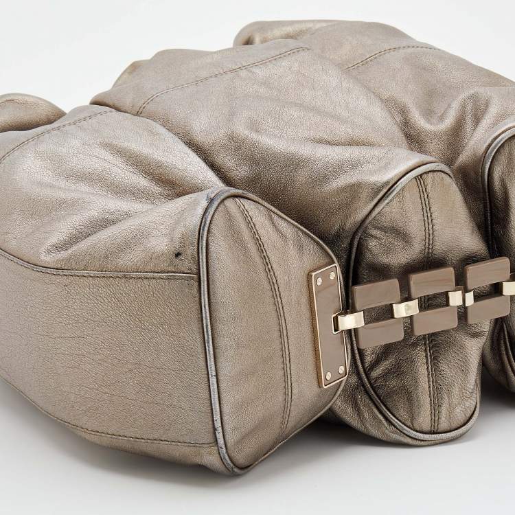 Pre Owned Versace Metallic Grey Leather Hobo
