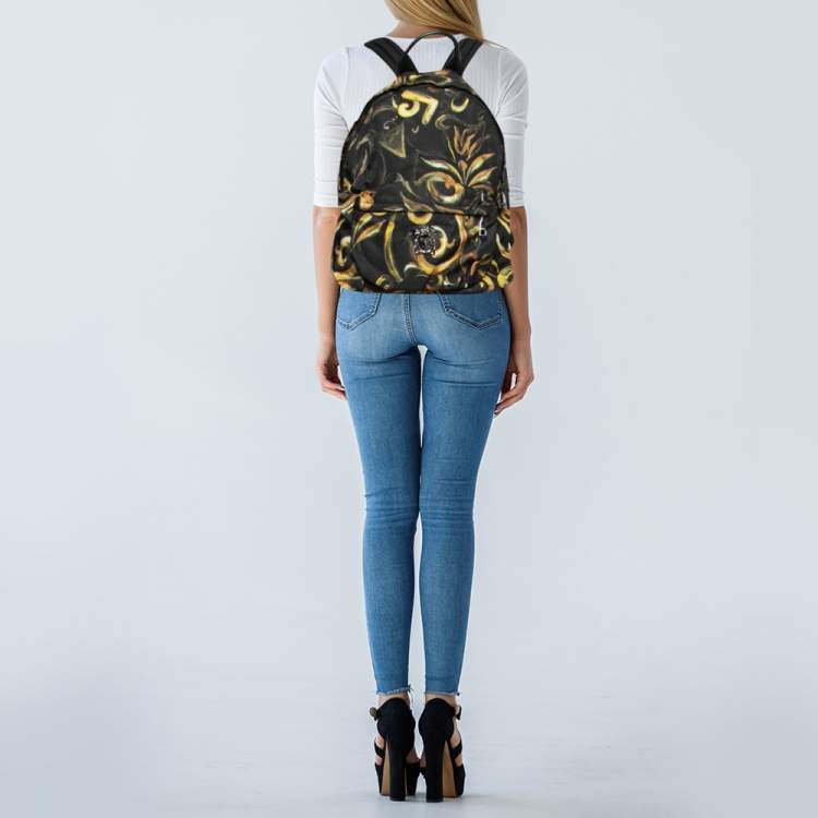 Pre Owned Versace Multicolor Printed Nylon and Leather Medusa Pallazo Backpack 