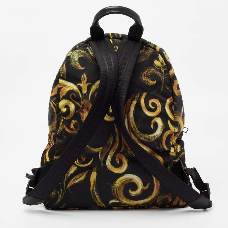 Pre Owned Versace Multicolor Printed Nylon and Leather Medusa Pallazo Backpack 
