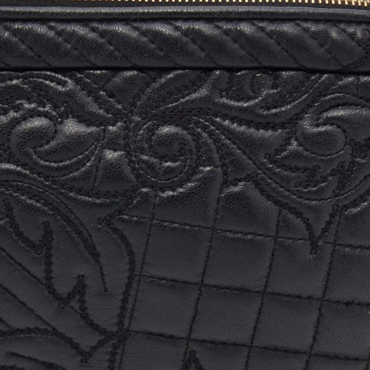 Pre Owned Versace Black Leather Barocco Vanitas Zip Shoulder Bag