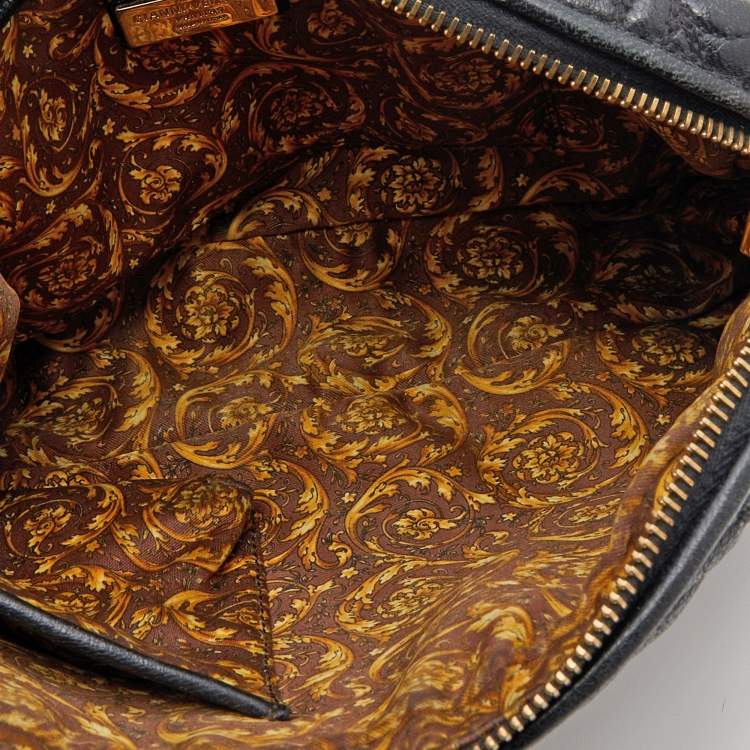 Pre Owned Versace Black Leather Barocco Vanitas Zip Shoulder Bag